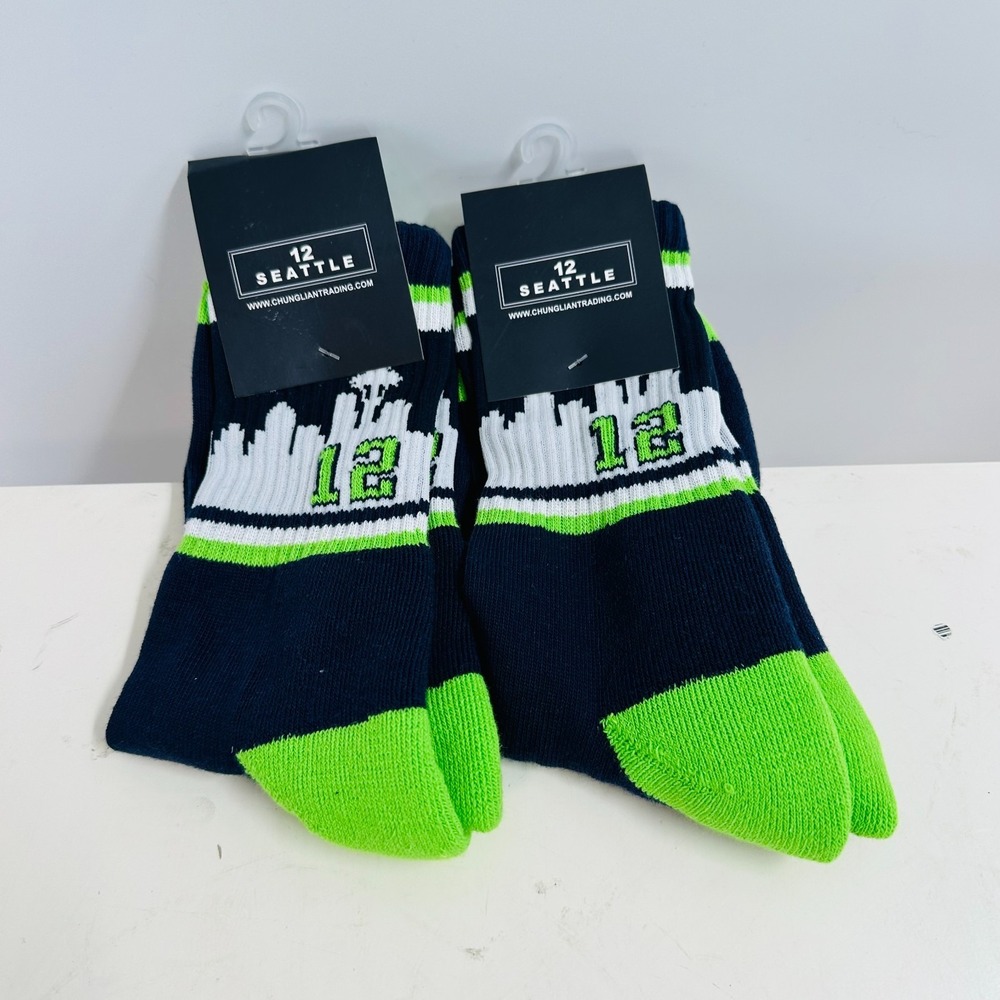 Lot Of 2 Seattle Seahawks‎ 12th Man Soccer Socks Multicolor Size 9-11 NWT